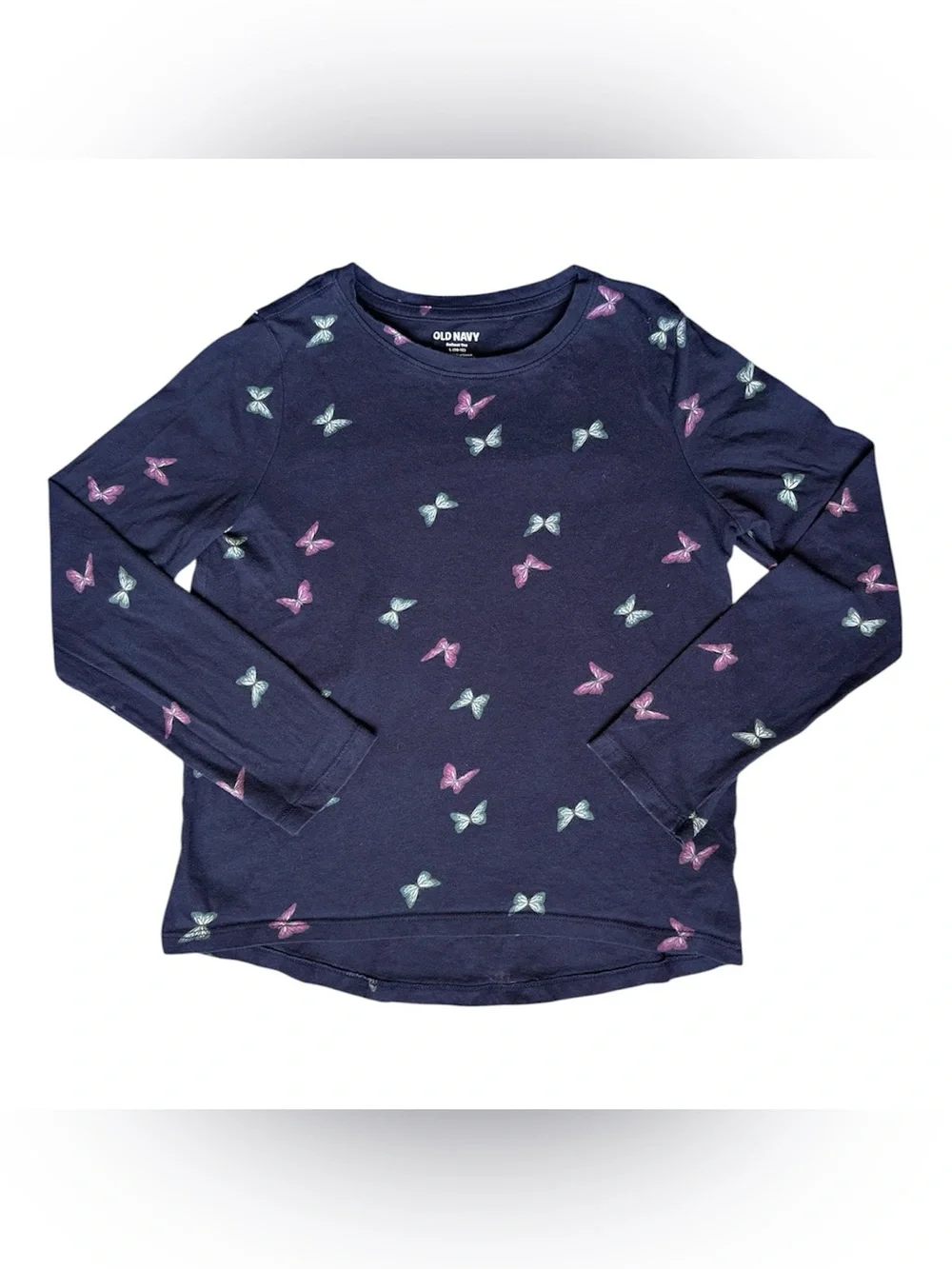 Old Navy 10/12 Girls blue cotton butterfly long sleeve shirt